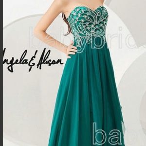 Angela & Alison Green Strapless Dress